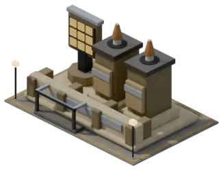 In-game render of the Saudi interceptor battery with angled launch canisters.